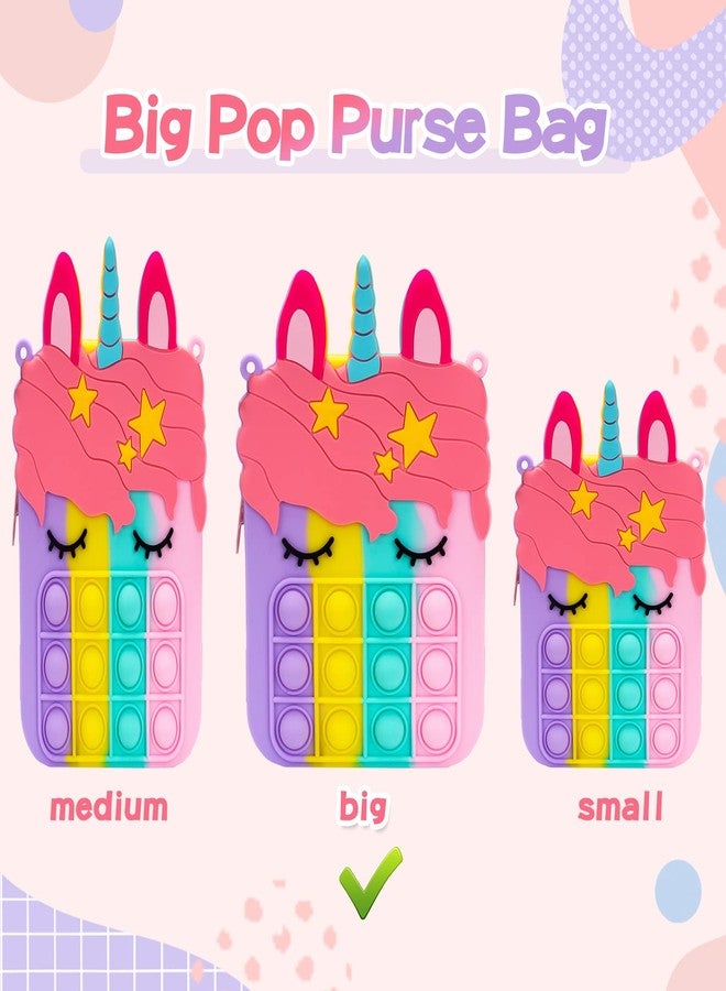 civan Big Unicorn Pop Purse for Girl Pop Bag with Unicorn Pop Toy, Shoulder Bag Fidget Toys Pop Fidget Backpack Toy for Kids Backpack Silicone Bag Pop for Xmas Gift Girls - Image 2